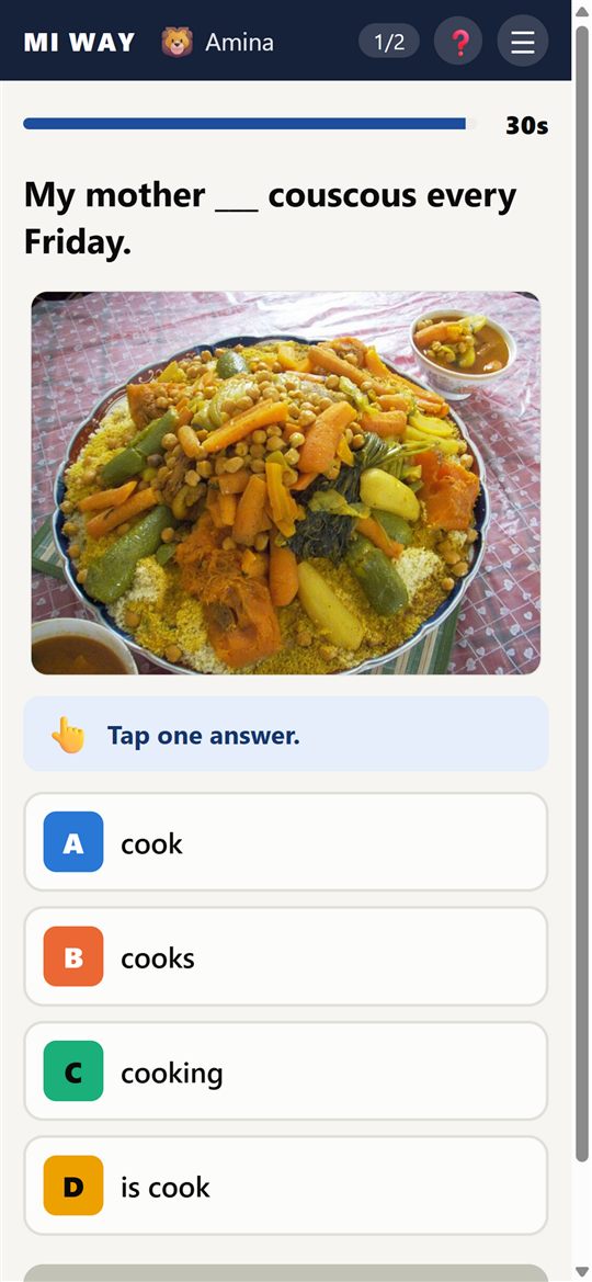 Student phone: tap one answer